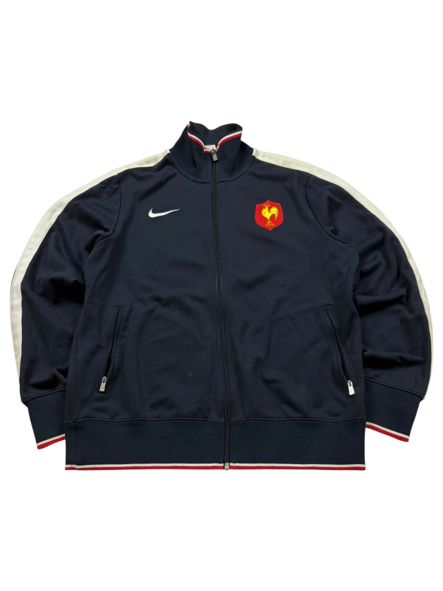 Nike Frankreich FFF Vintage Trackjacket Schwarz/Creme Größe L mit Hahn-Wappen und Swoosh
