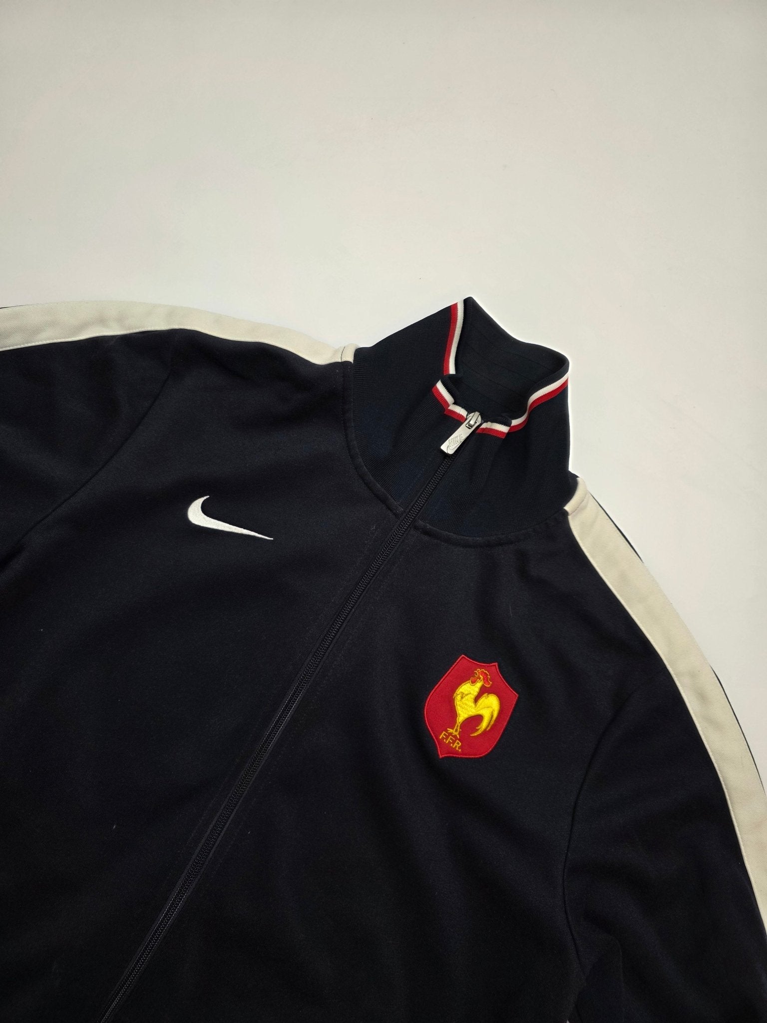 Nike Frankreich Vintage Trainingsjacke – Schwarz Gesticktes FFF - Wappen (L) - PKeyVintage