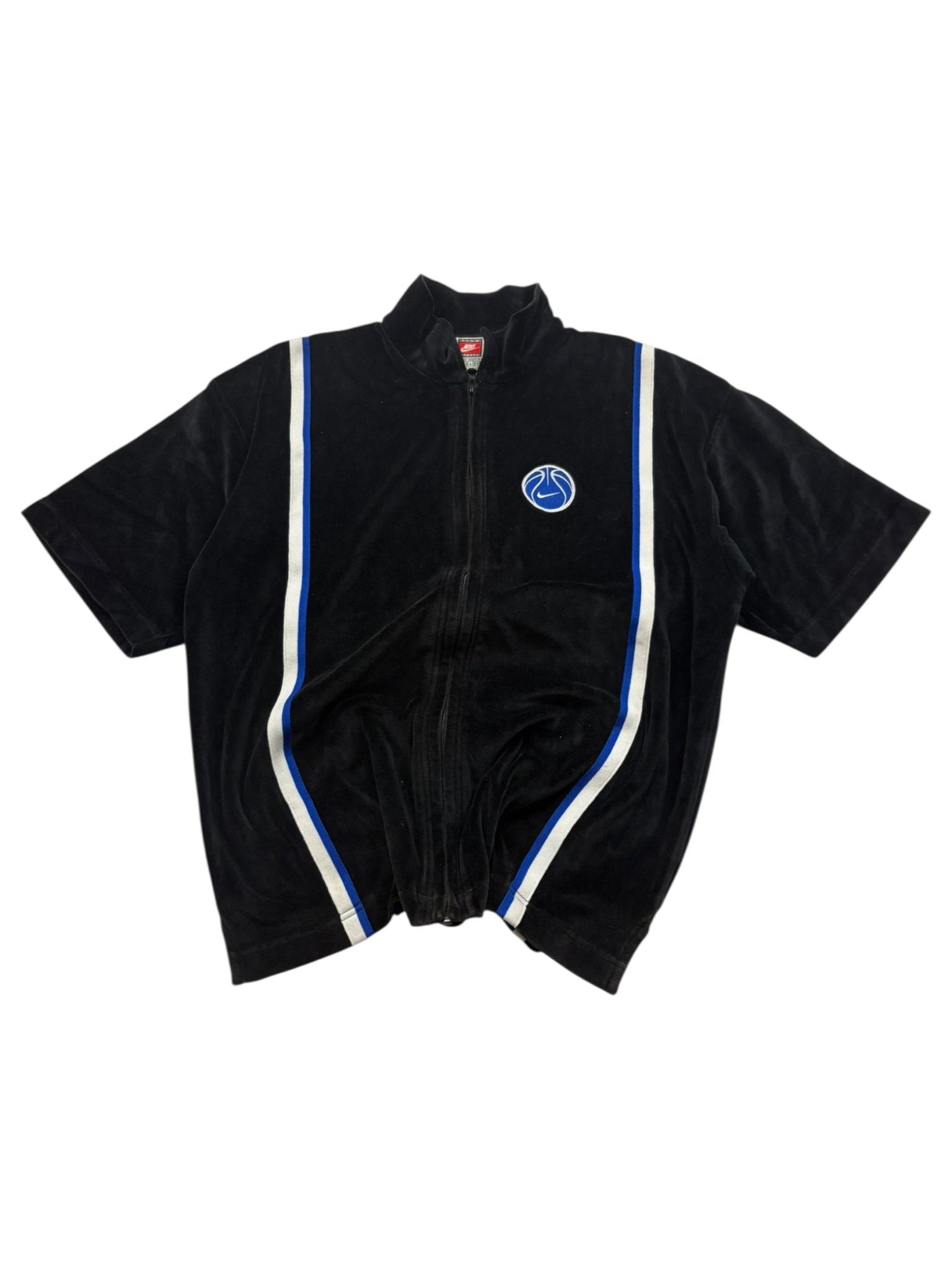 Schwarzes Nike Team Sports Vintage Basketball Zip Shirt mit blau-weißen Streifen