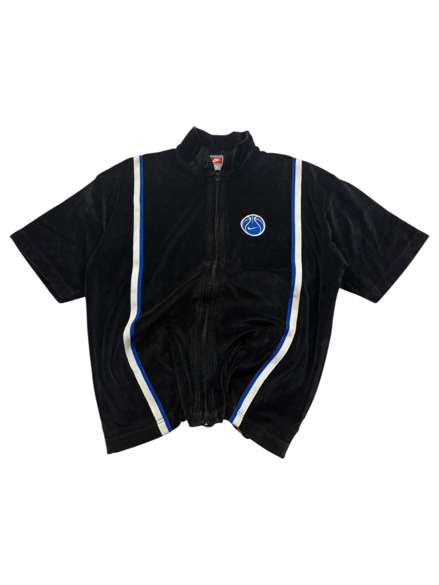 Schwarzes Nike Team Sports Vintage Basketball Zip Shirt mit blau-weißen Streifen