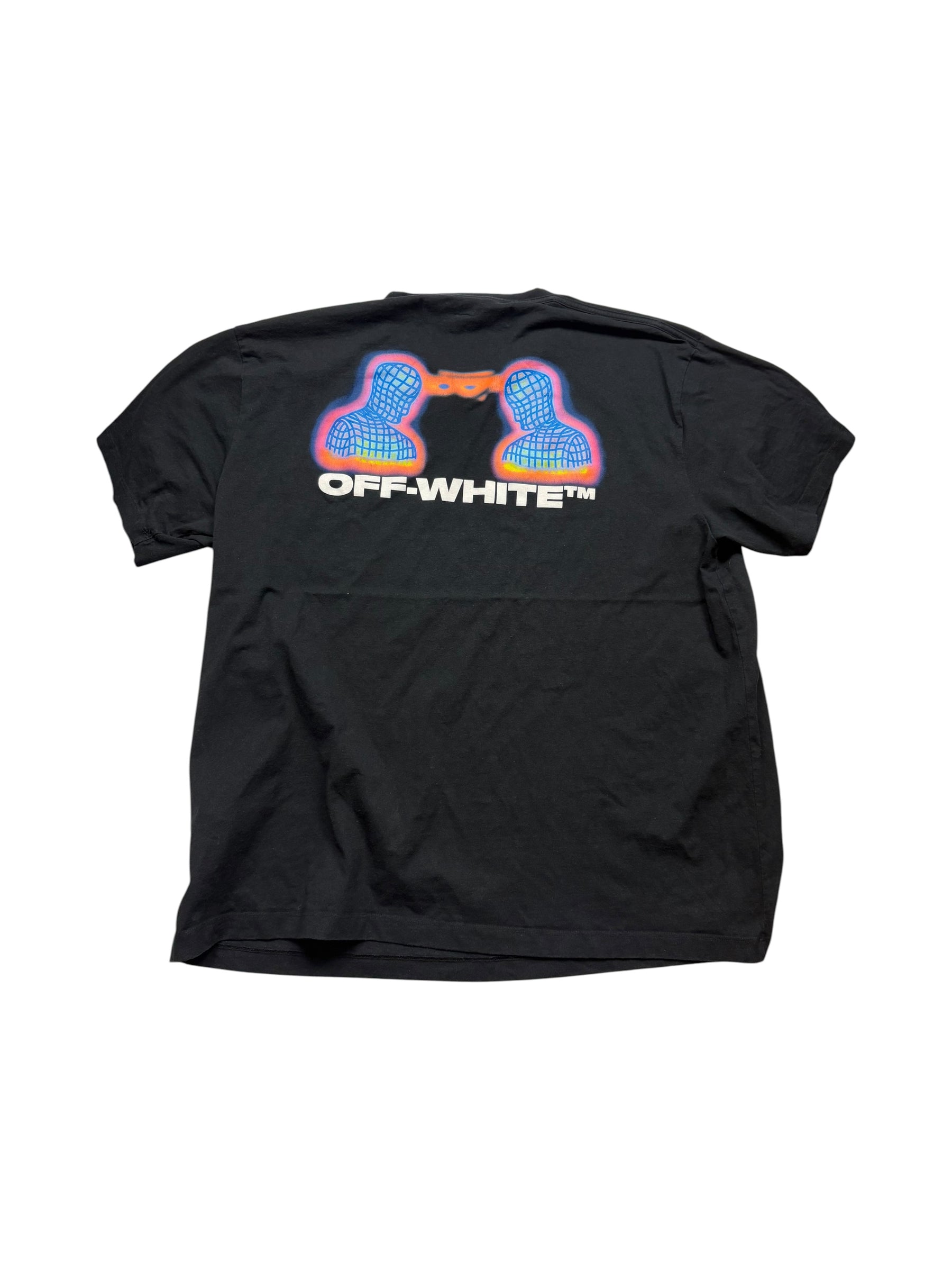 Großer Off-White Backprint auf schwarzem Graphic T-Shirt