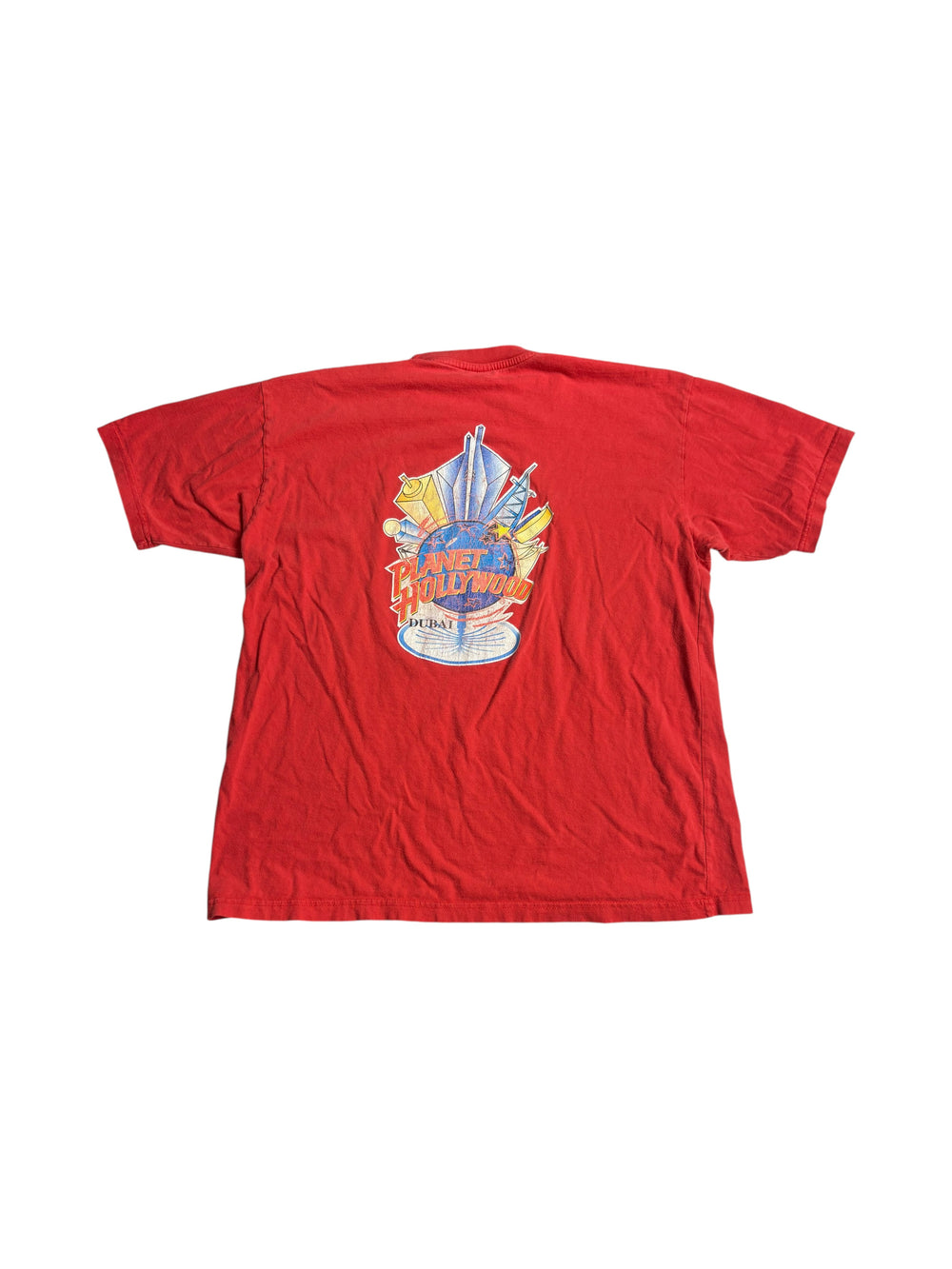 Rotes Planet Hollywood Dubai Vintage T-Shirt XL mit großem Rückenprint