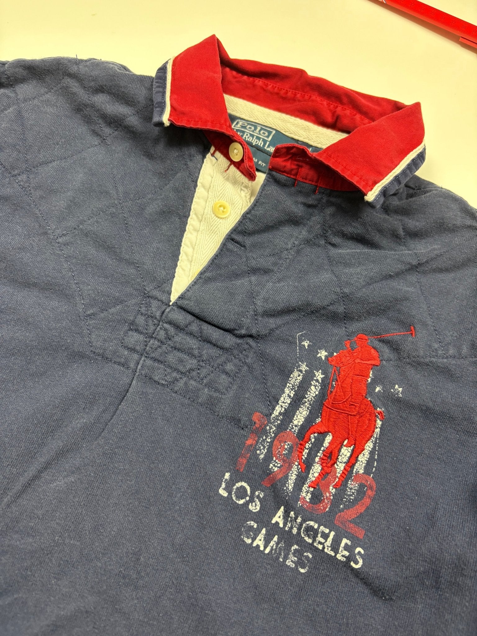 Polo Ralph Lauren 1932 Big Pony Vintage Langarm - Poloshirt – Navy/Rot (M) - PKeyVintage