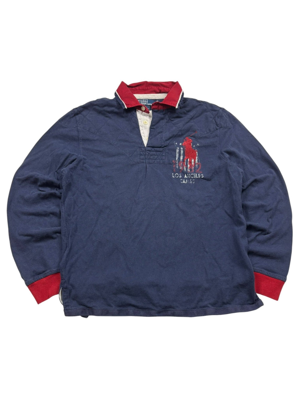Polo Ralph Lauren 1932 Big Pony Vintage Langarm - Poloshirt – Navy/Rot (M) - PKeyVintage