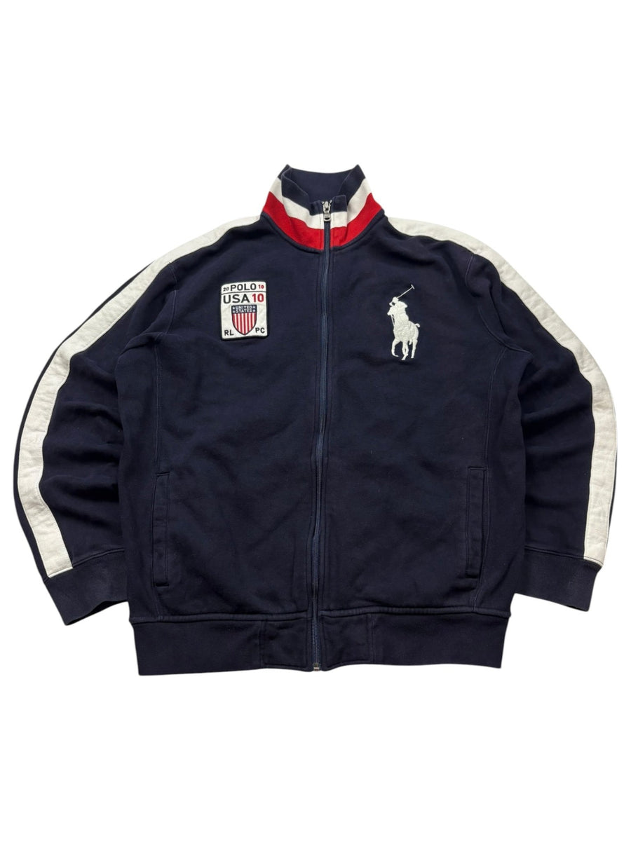 Polo Ralph Lauren Big Pony USA 10 Vintage Zip-Jacke in Navy – Vorderansicht