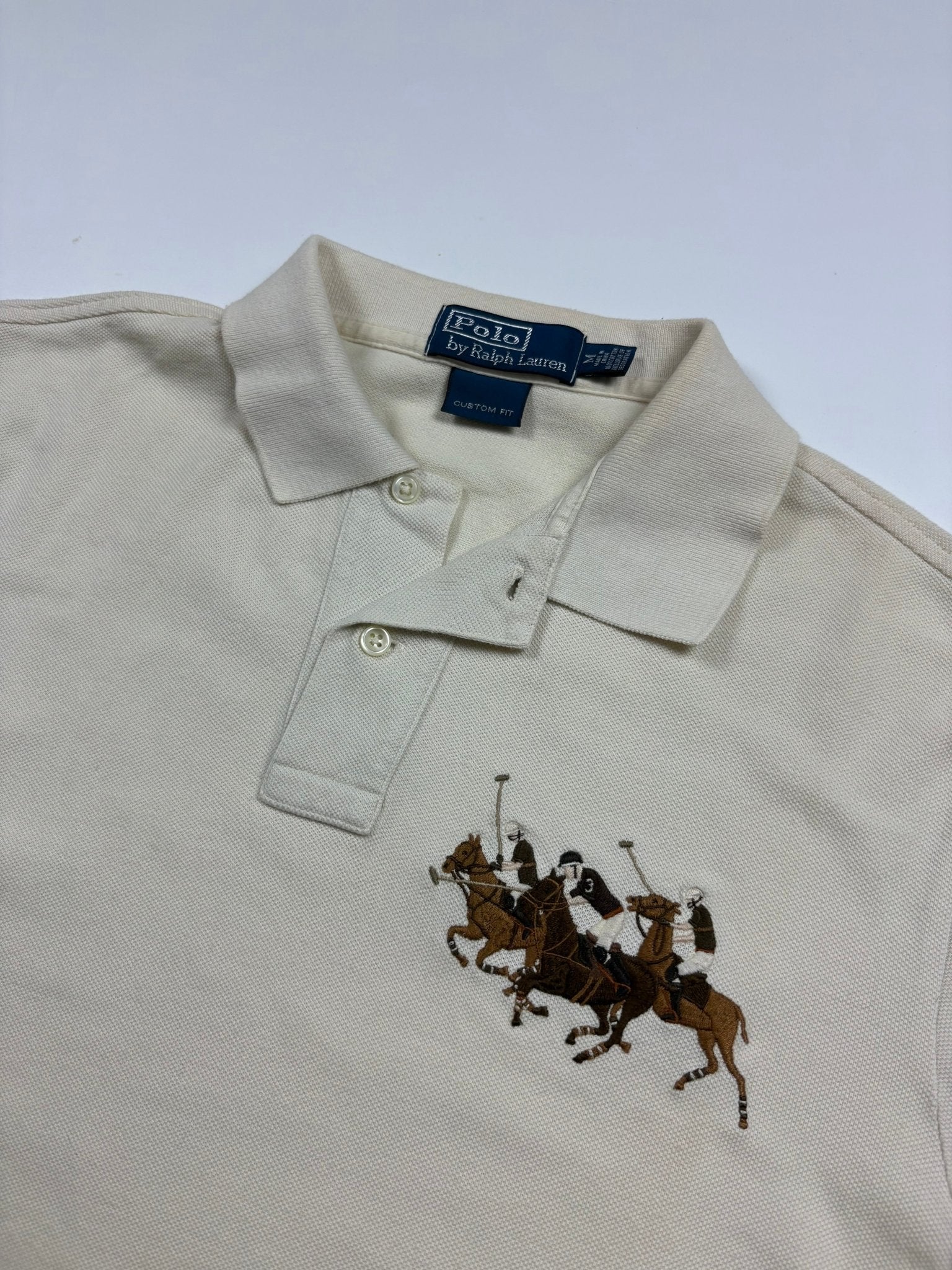 Polo Ralph Lauren Polo - Spieler Stickerei Vintage Poloshirt – Creme (M) - PKeyVintage