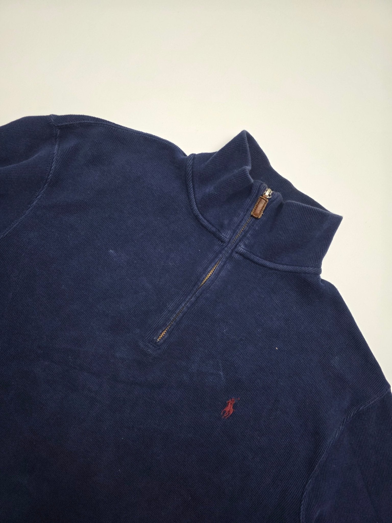 Polo Ralph Lauren Red Pony Vintage Halfzip Sweater – Navy (M) - PKeyVintage