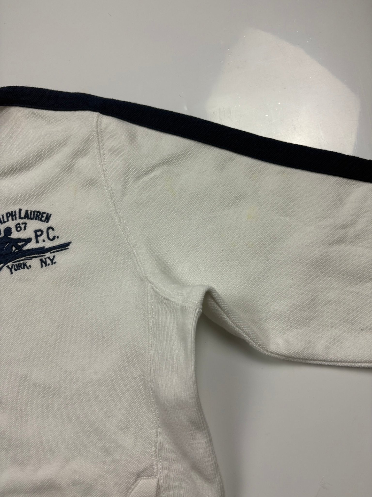 Polo Ralph Lauren RLPC Vintage Sweatjacke – Weiß/Navy (L) - PKeyVintage