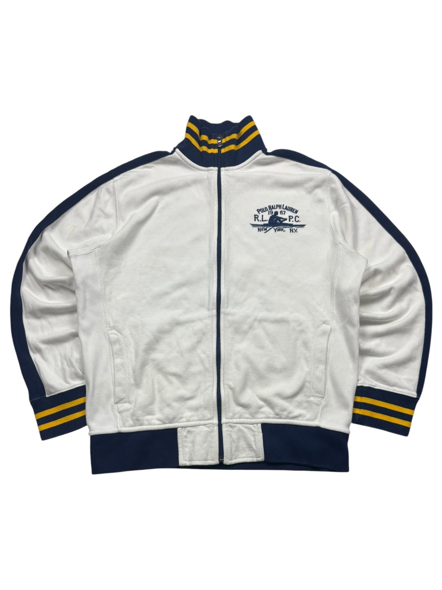 Polo Ralph Lauren Polo Club Vintage Sweatjacke in Weiß/Navy – Vorderansicht