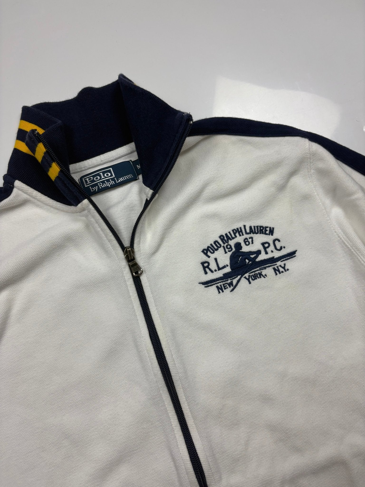 Polo Ralph Lauren RLPC Vintage Sweatjacke – Weiß/Navy (L) - PKeyVintage