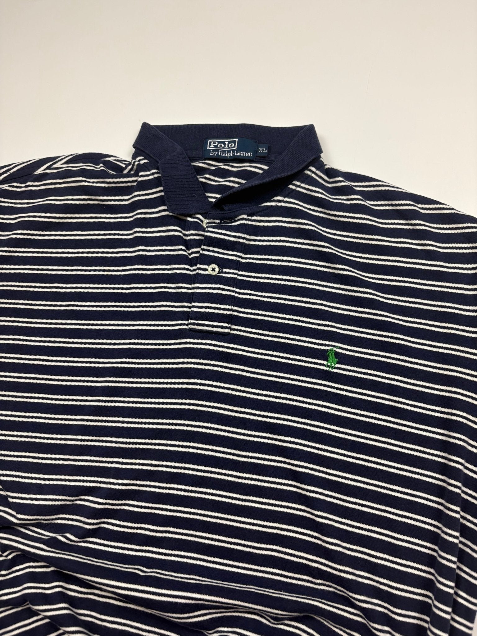Polo Ralph Lauren Streifen Vintage Poloshirt – Navy/Weiß (XL - PKeyVintage