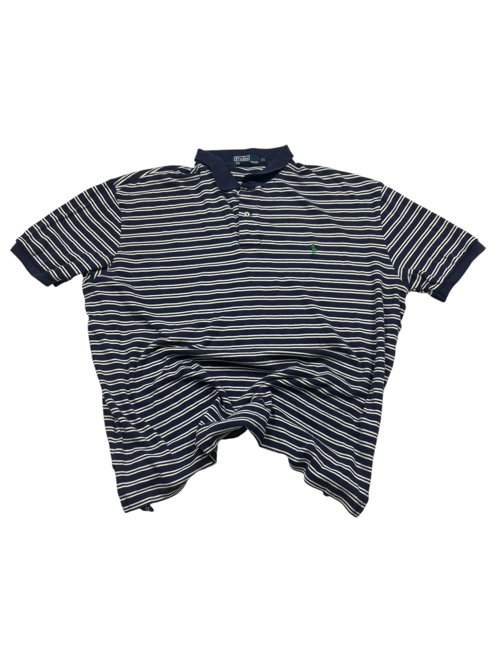 Polo Ralph Lauren Streifen Vintage Poloshirt – Navy/Weiß (XL - PKeyVintage