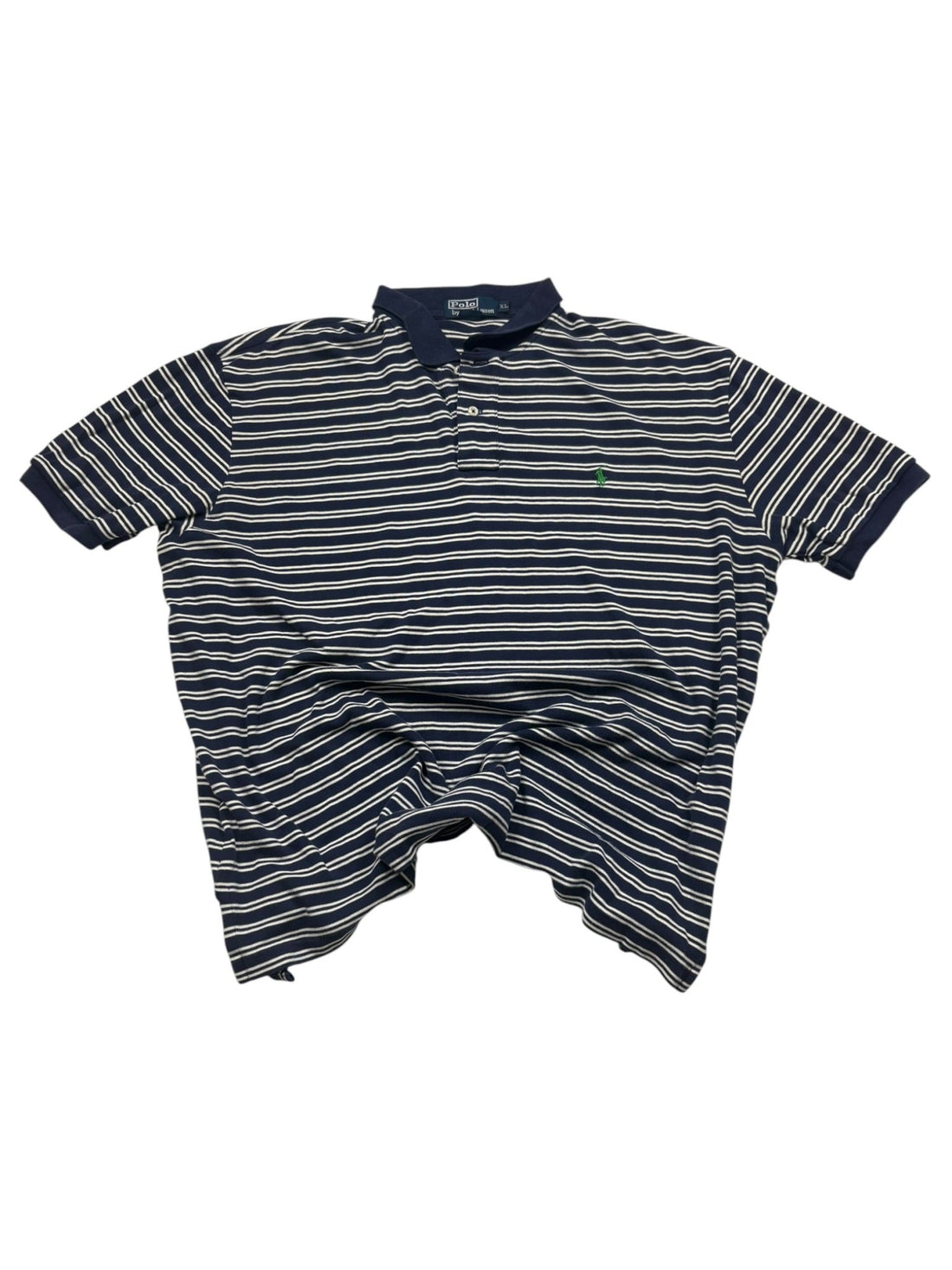 Polo Ralph Lauren Streifen Vintage Poloshirt – Navy/Weiß (XL - PKeyVintage