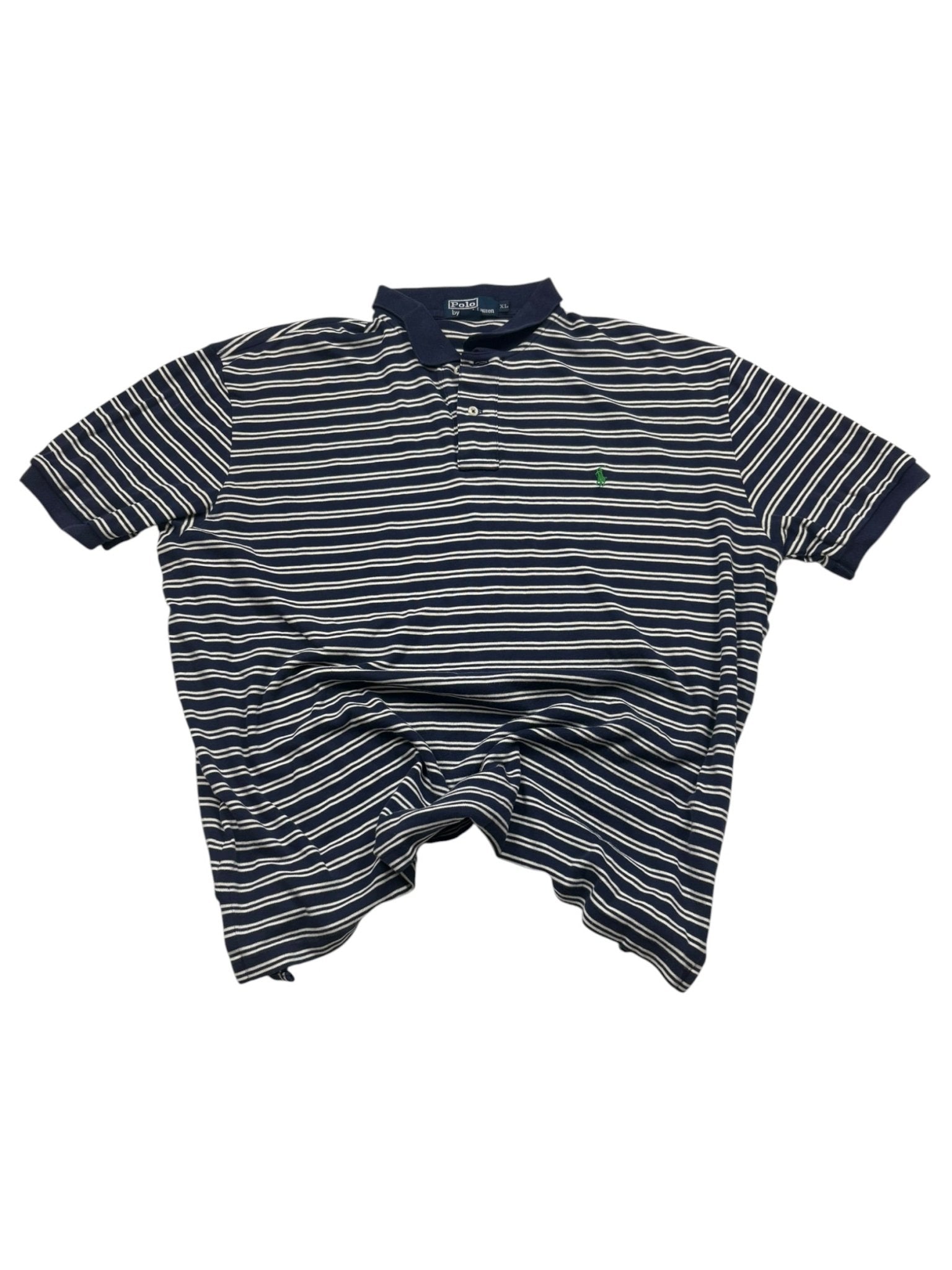 Polo Ralph Lauren Streifen Vintage Poloshirt – Navy/Weiß (XL - PKeyVintage