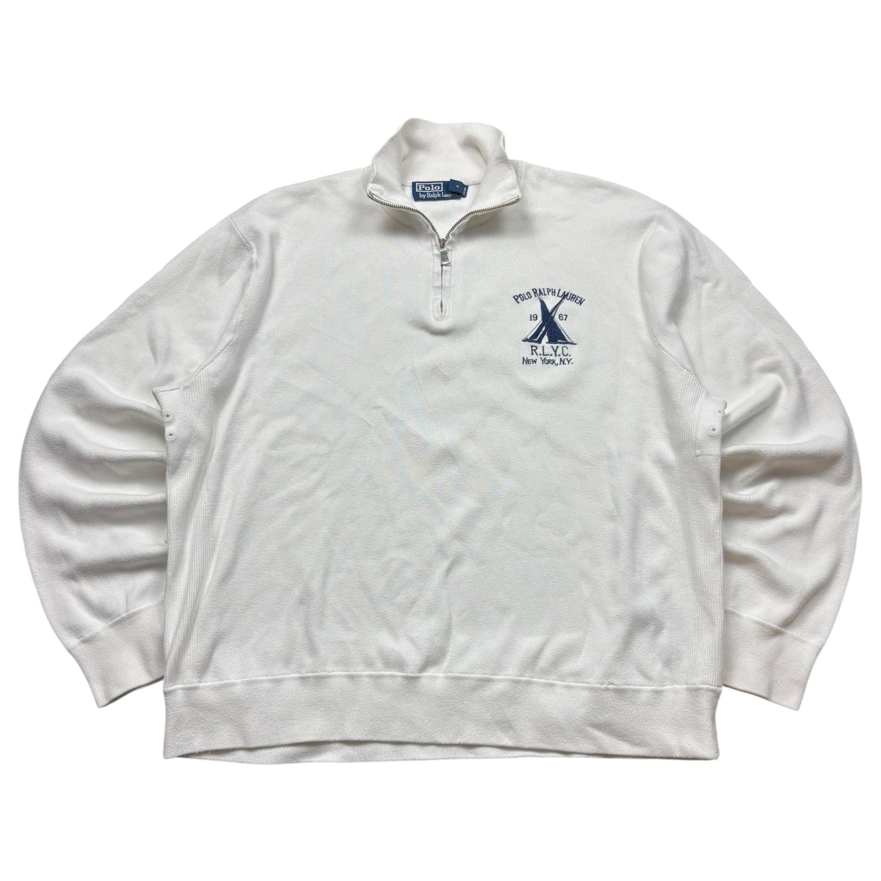 Polo Ralph Lauren Vintage RLYC Half Zip Weiß XXL Frontansicht