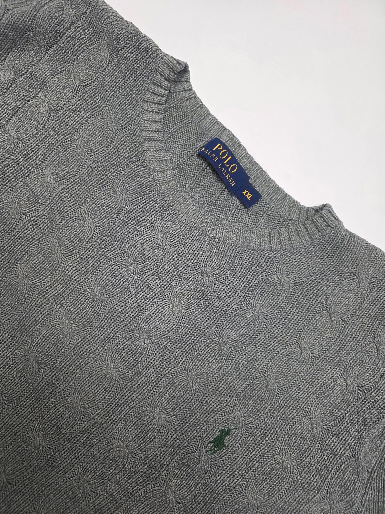 Polo Ralph Lauren Zopfmuster Vintage Strickpullover – Grau (XXL) - PKeyVintage