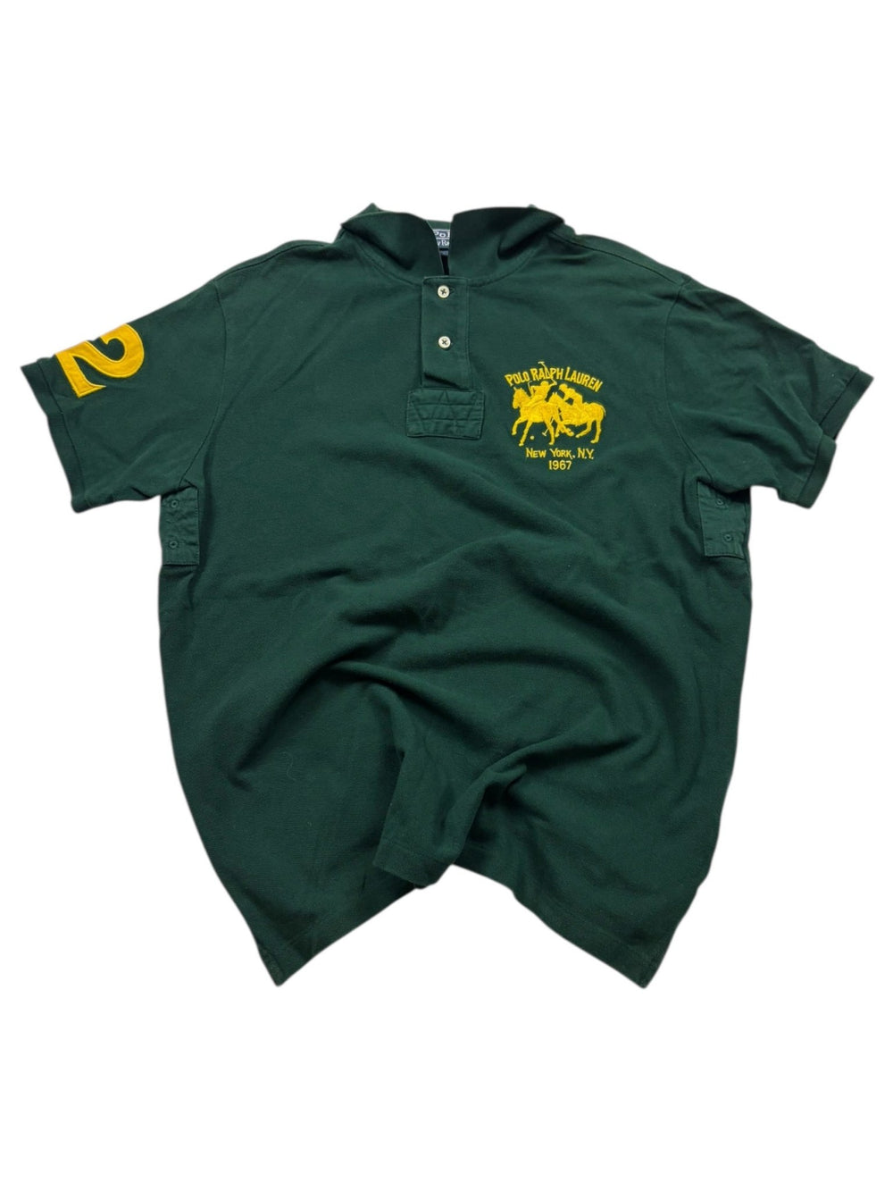 Polo Ralph Lauren Big Pony Vintage Poloshirt Dunkelgrün/Gelb Größe L mit Bruststickerei