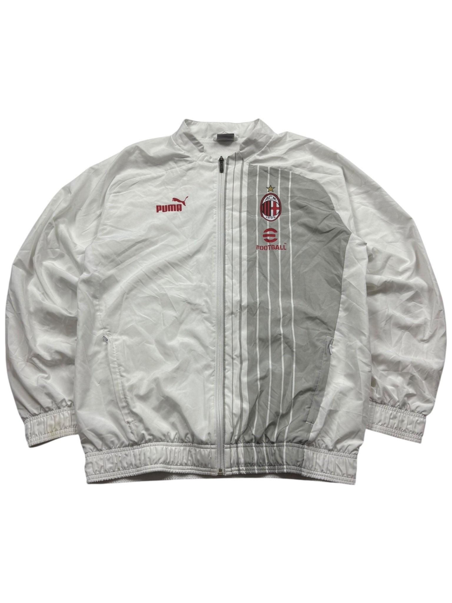 Puma AC Mailand Vintage Trackjacket Weiß/Grau/Rot Größe M Frontansicht mit Wappen und Puma-Logo