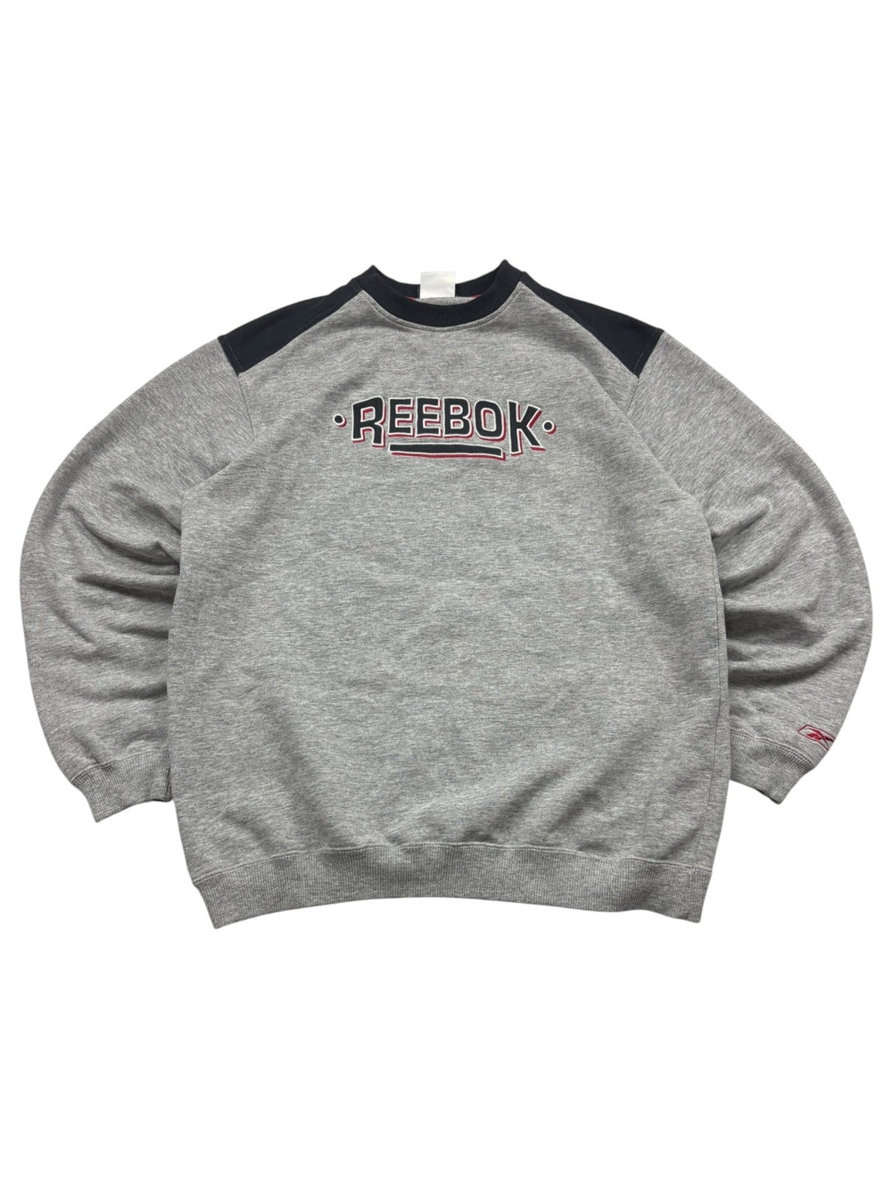 Reebok Spellout 90er Vintage Sweater – Grau/Navy (L) - PKeyVintage