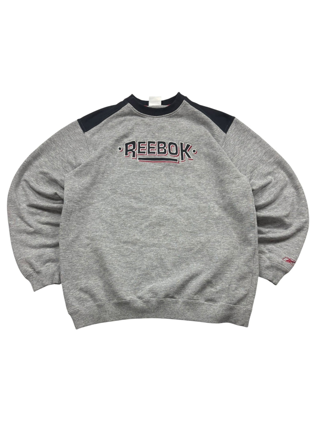 Reebok Spellout 90er Vintage Sweater – Grau/Navy (L) - PKeyVintage