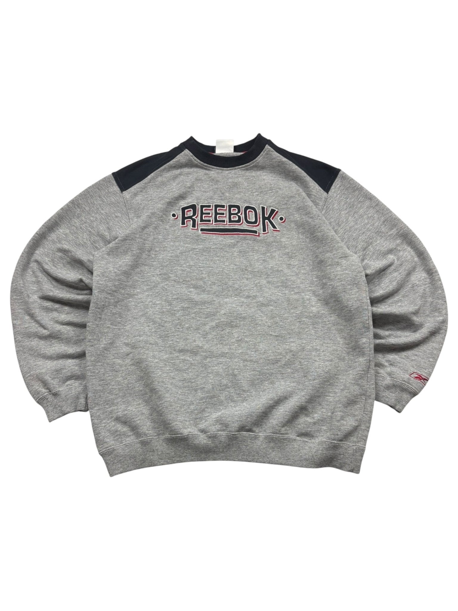 Reebok Spellout 90er Vintage Sweater – Grau/Navy (L) - PKeyVintage