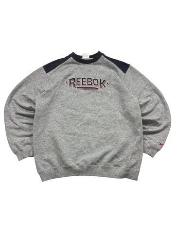Reebok Spellout 90er Vintage Sweater – Grau/Navy (L) - PKeyVintage