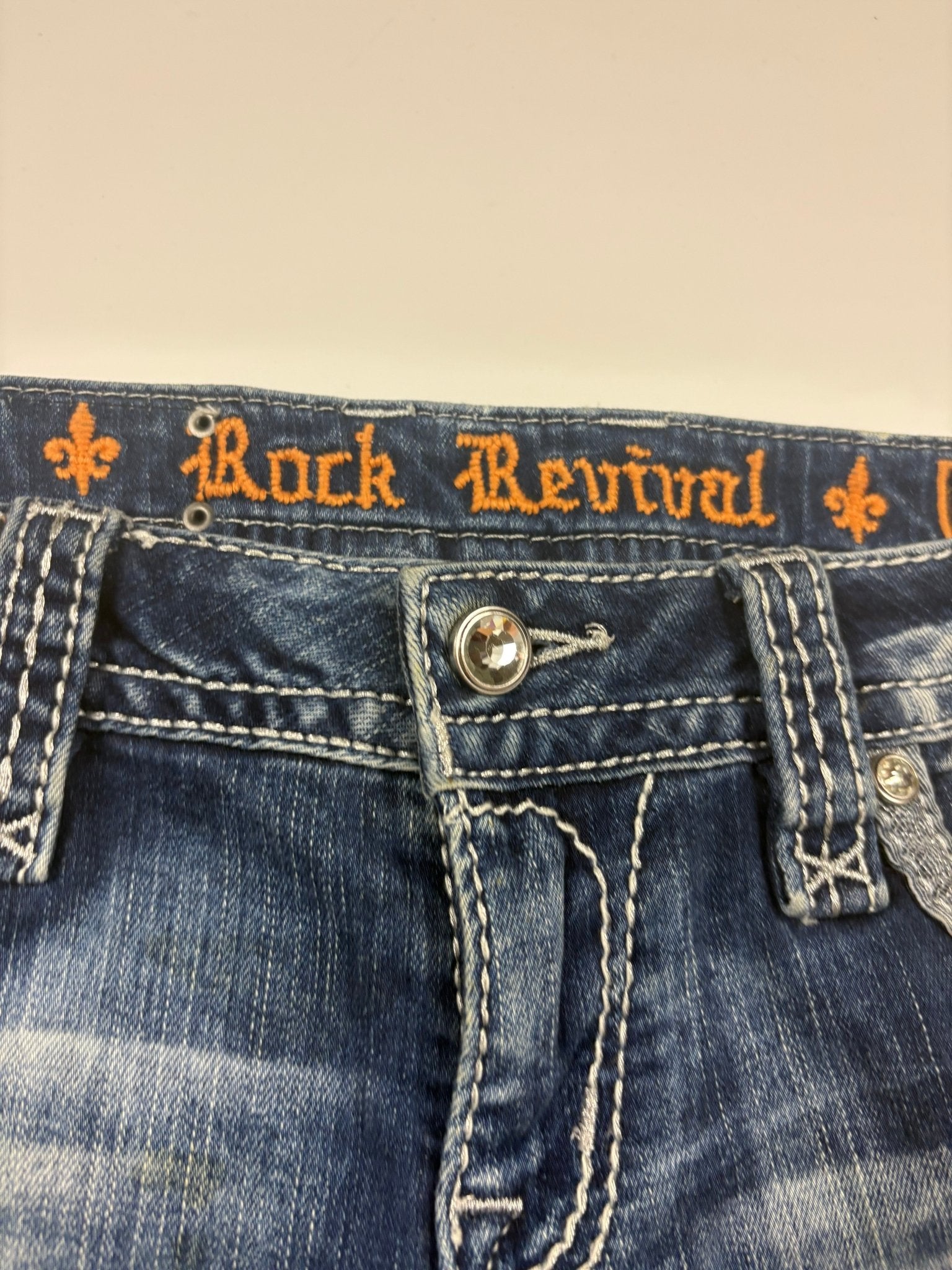 Rock Revival Embroidered Y2K Vintage Skinny Jeans – Blau (27) - PKeyVintage