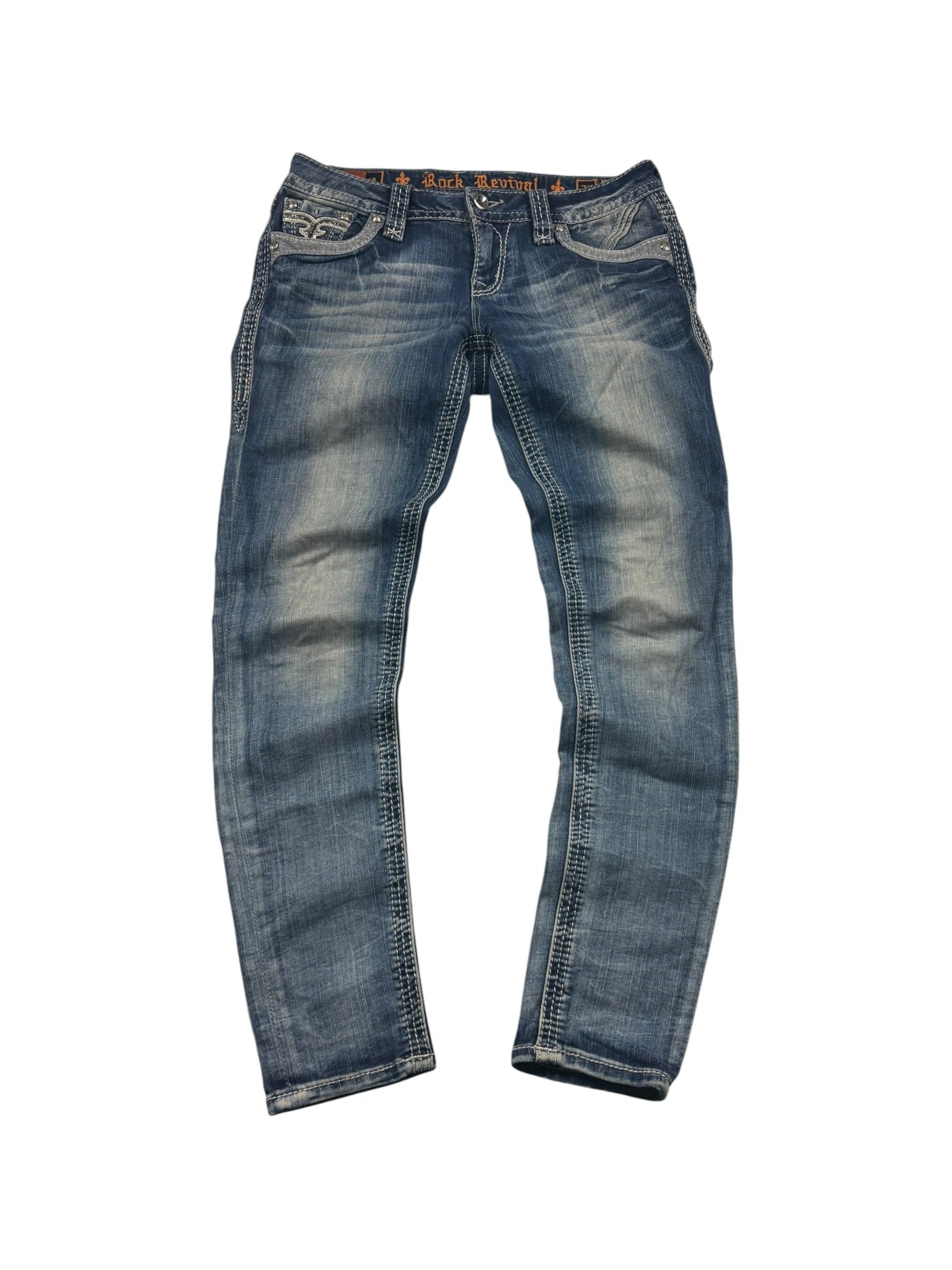 Rock Revival Embroidered Y2K Vintage Skinny Jeans – Blau (27) - PKeyVintage