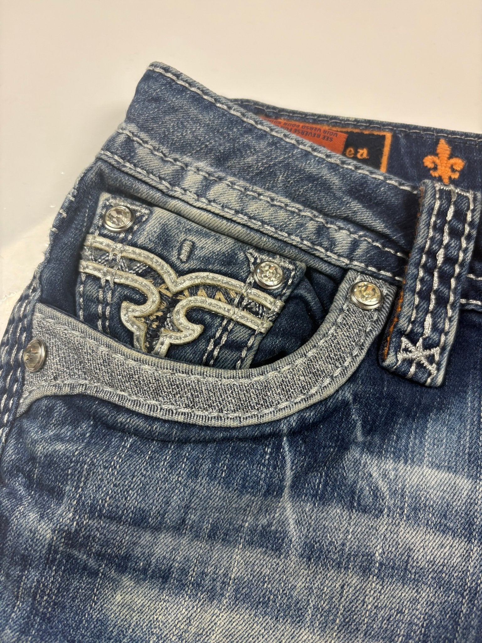 Rock Revival Embroidered Y2K Vintage Skinny Jeans – Blau (27) - PKeyVintage