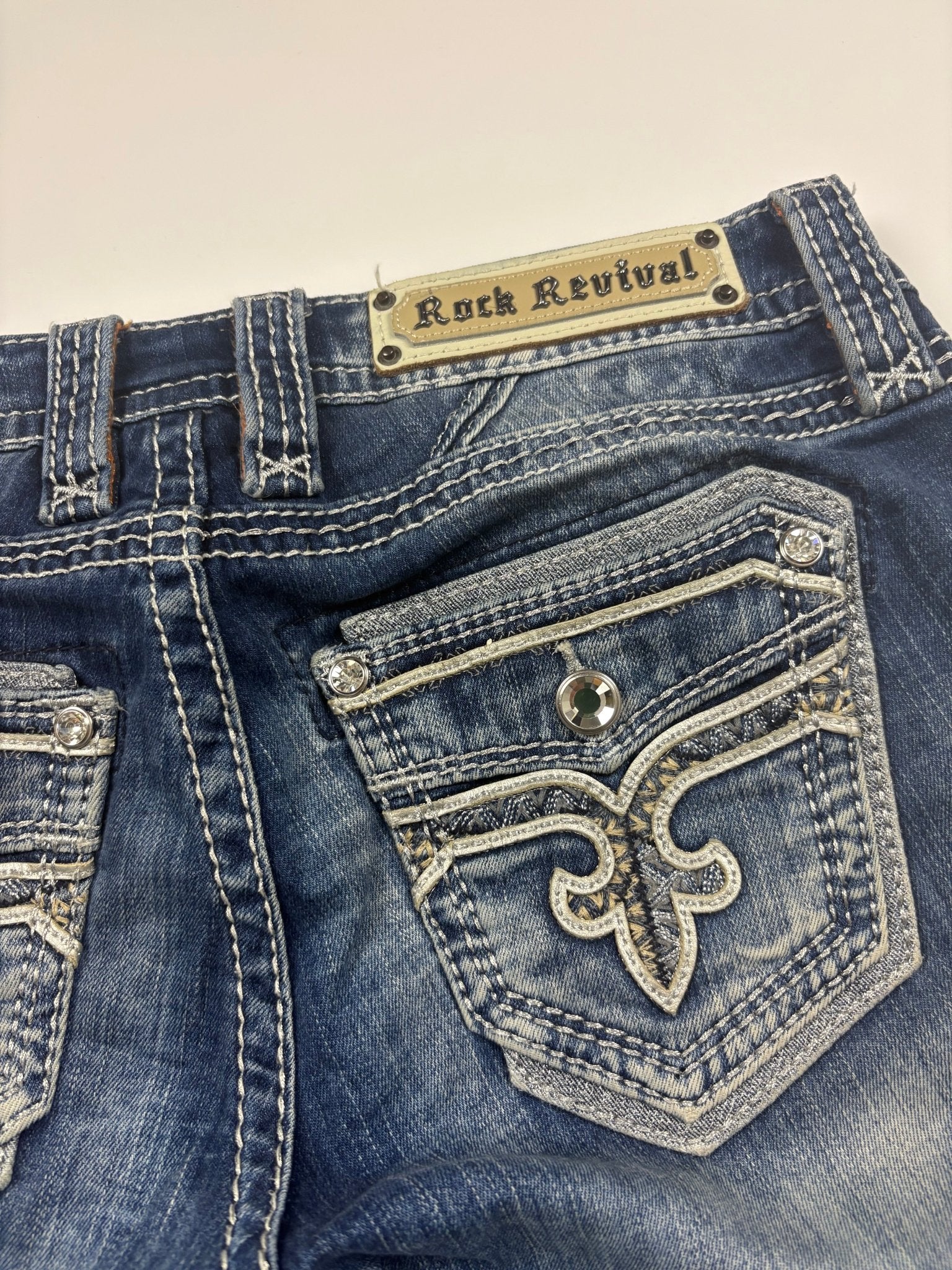 Rock Revival Embroidered Y2K Vintage Skinny Jeans – Blau (27) - PKeyVintage