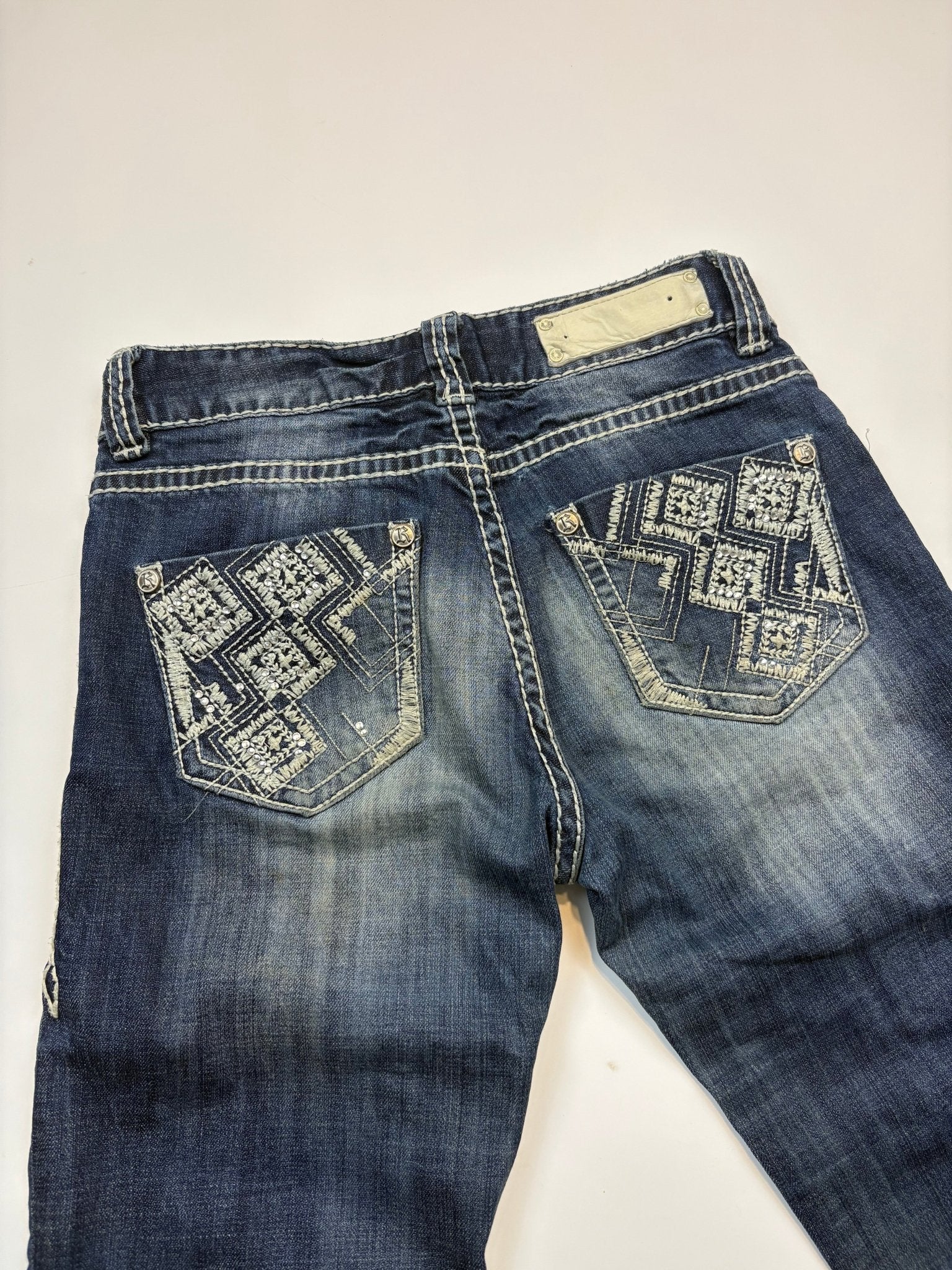 Rock & Roll Kontrastnaht Vintage Mid Rise Jeans – Blau (26x32) - PKeyVintage