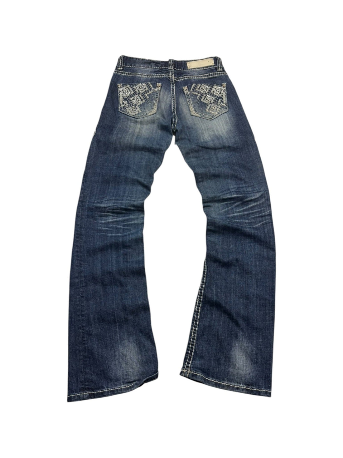 Rock & Roll Kontrastnaht Vintage Mid Rise Jeans – Blau (26x32) - PKeyVintage