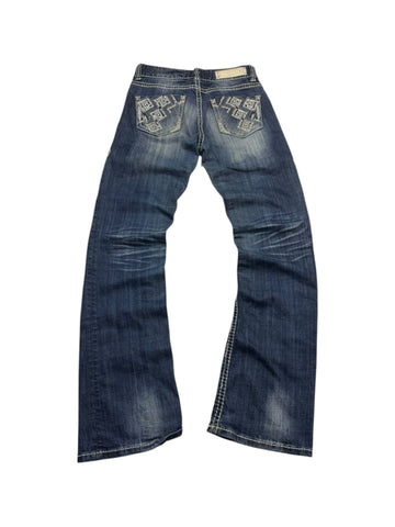 Rock & Roll Kontrastnaht Vintage Mid Rise Jeans – Blau (26x32) - PKeyVintage