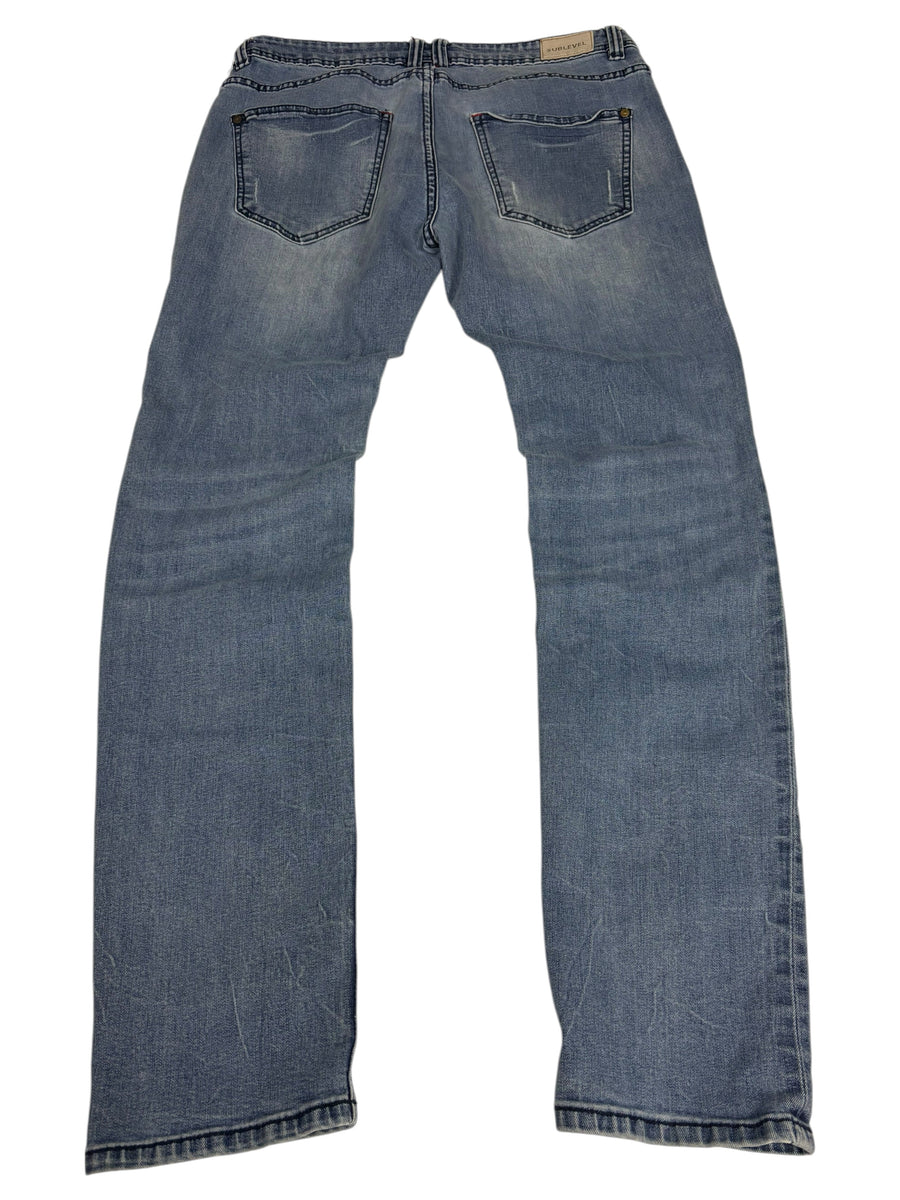 Sublevel Contrast Stitch Vintage Jeans in Washed Blue – Vorderansicht