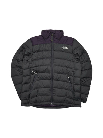 Vintage The North Face 600 Daunenjacke in Schwarz mit lila Details, Vorderansicht