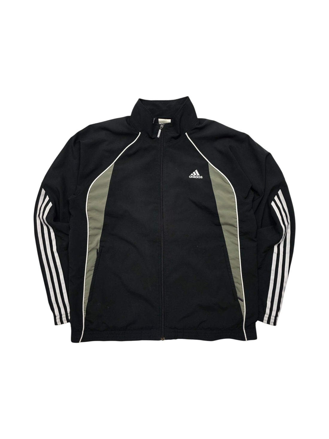 Vintage Adidas 3-Streifen Track Jacket Schwarz Grau Größe XL – Frontansicht