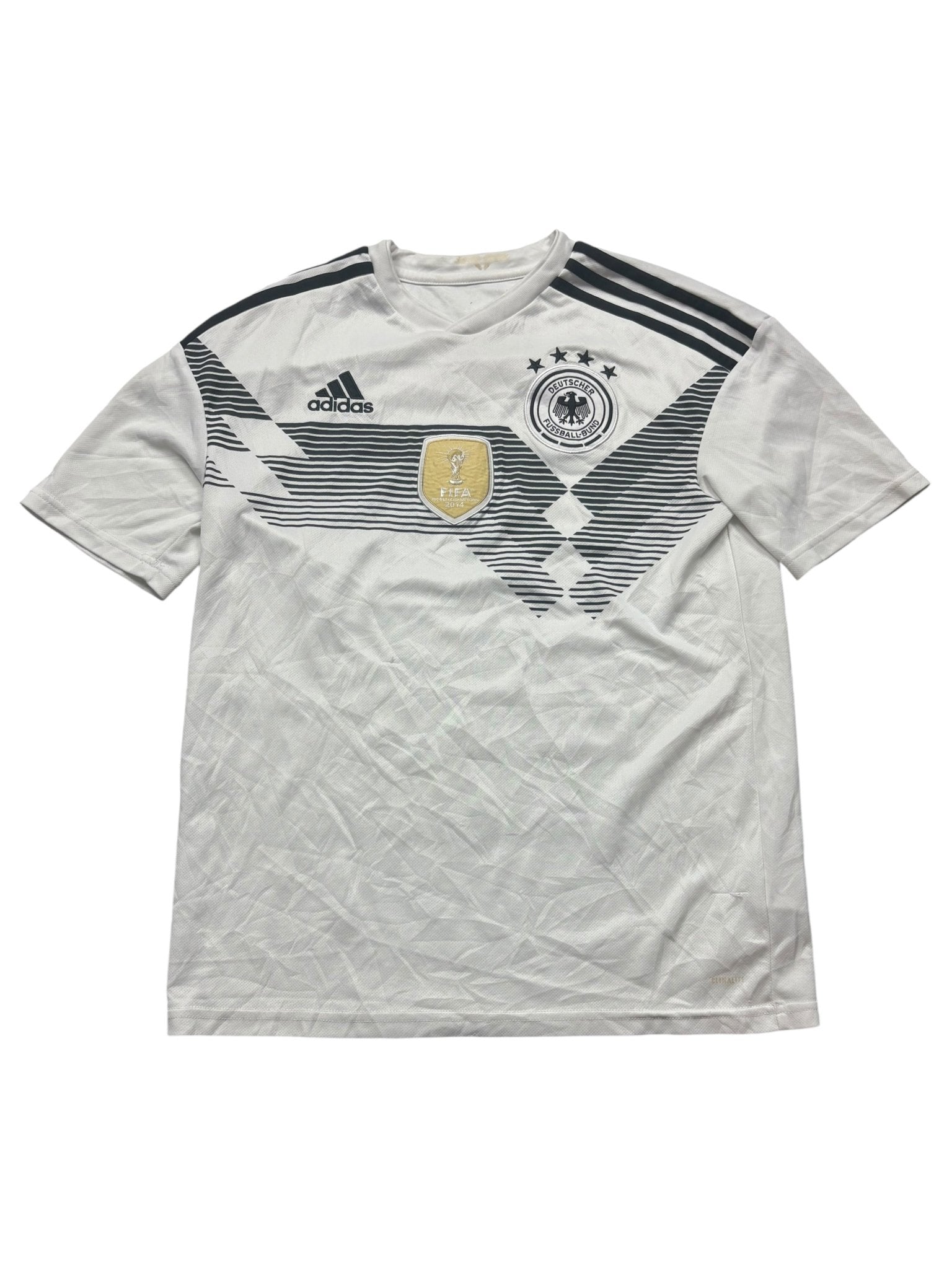 Adidas DFB 4-Sterne Vintage Trikot in Weiß Frontansicht mit Wappen und schwarzer Brustgrafik