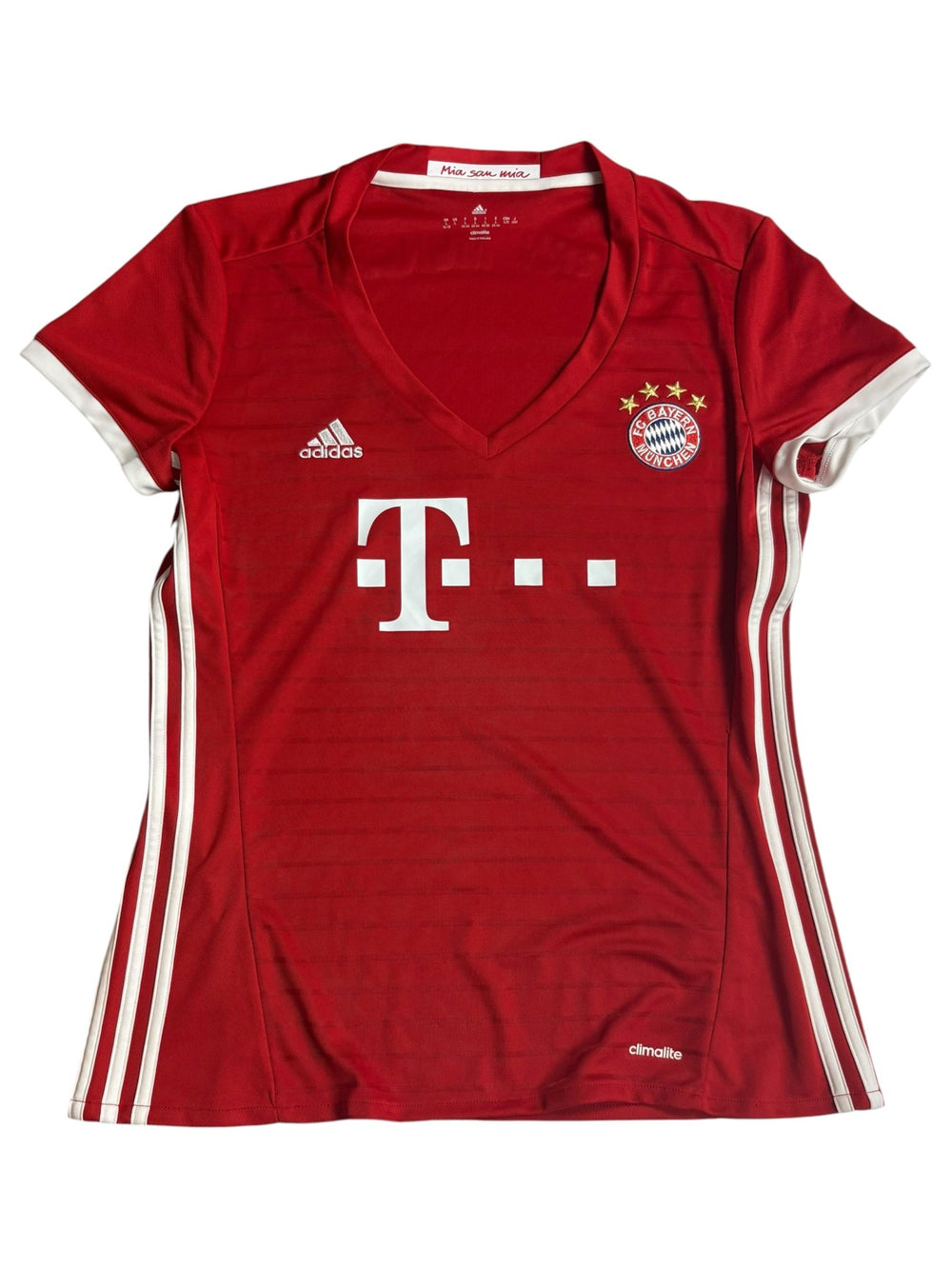 Adidas FC Bayern München Damen Vintage Trikot in Rot Frontansicht mit Telekom-Sponsor und Wappen