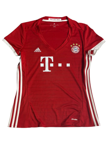 Adidas FC Bayern München Damen Vintage Trikot in Rot Frontansicht mit Telekom-Sponsor und Wappen