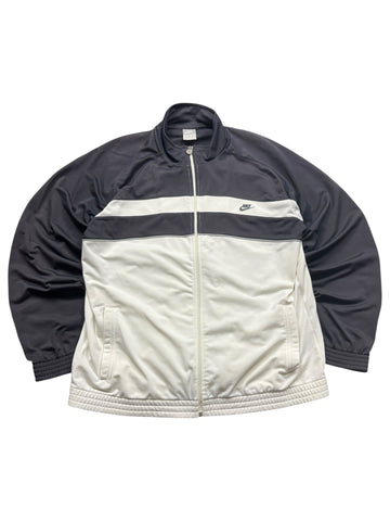 Nike Sportswear Vintage Trackjacket in Schwarz/Creme Frontansicht Größe L mit Bruststreifen und Swoosh