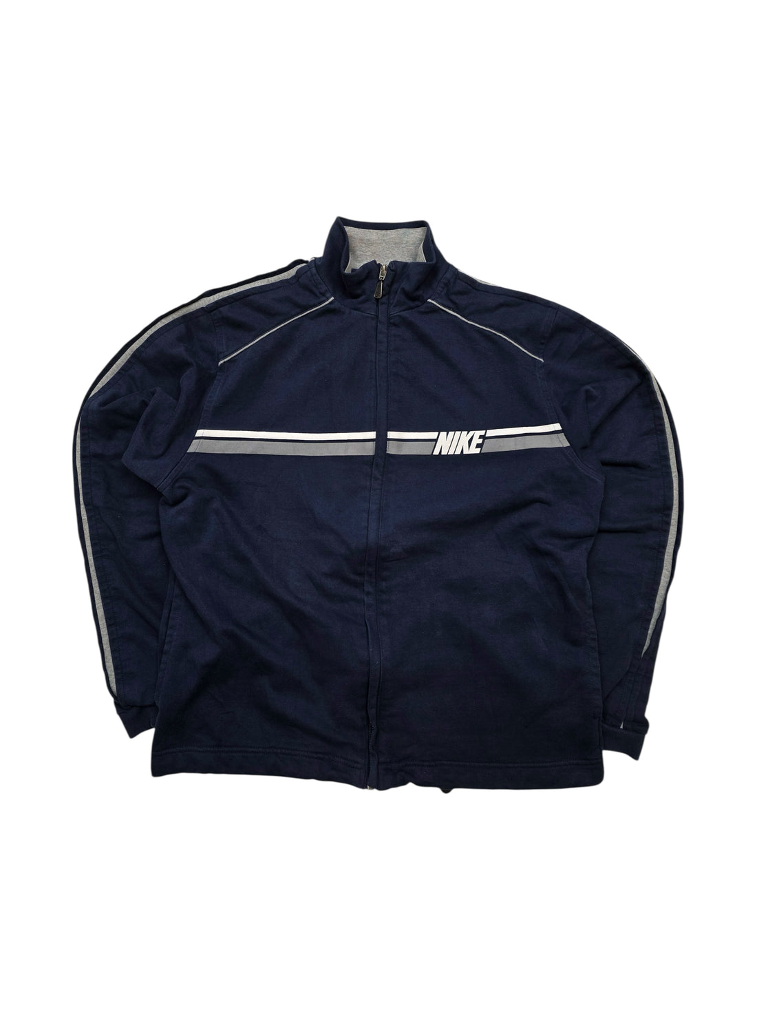 Vintage Nike Track Jacket Bruststreifen Navy Weiß Größe S – Frontansicht