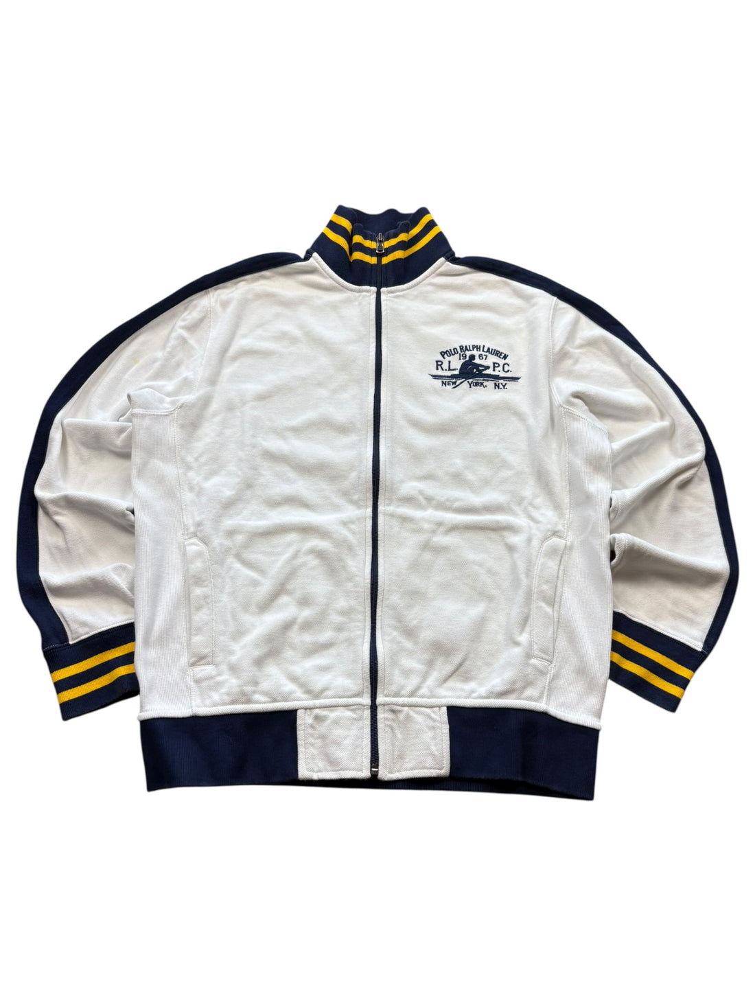 Strickjacke Polo Ralph Lauren – Front – Weiß, gesticktes Logo Brust, navyblaue Details